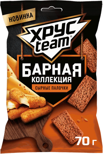 Сухарики ржано-пшеничные ХРУСTEAM Барная коллекция, сырные палочки, 70г, детальное фото