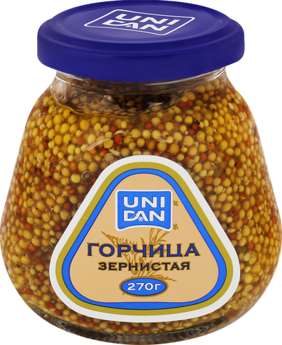 Горчица UNI DAN Зернистая, 270г, крупный план