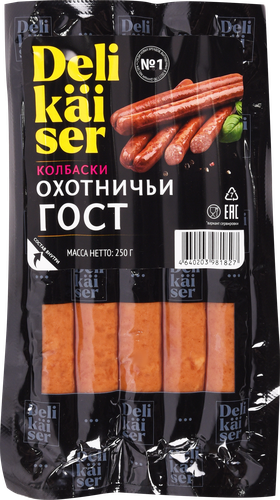 Колбаски полукопченые DELIKAISER Охотничьи ГОСТ, 250г, вид