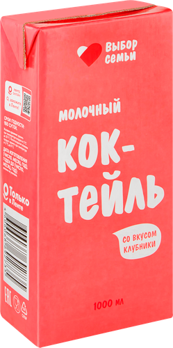 Коктейль молочный ВЫБОР СЕМЬИ Клубника 2%, без змж, 1000мл, вид