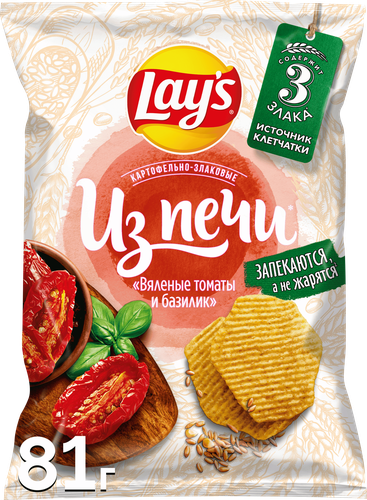 Чипсы картофельно-злаковые LAY'S Из печи, вяленые томаты и базилик, 81г, фото