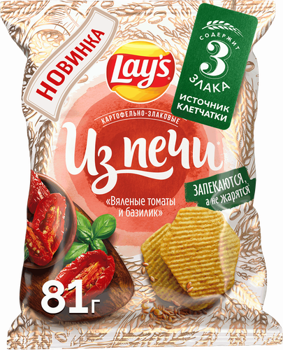 Чипсы картофельно-злаковые LAY'S Из печи, вяленые томаты и базилик, 81г, фотография