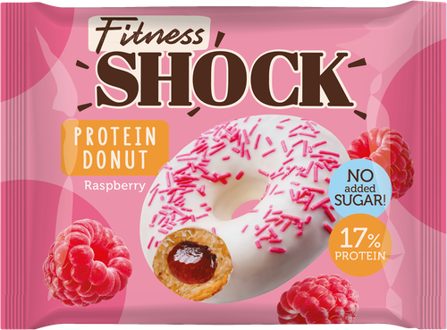 Донат протеиновый FITNESSHOCK с малиновой начинкой, глазированный, 70г, крупный план