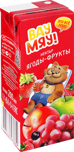 Нектар детский ВАУ МЯУ! из смеси ягод и фруктов, 0.2л, детальное фото
