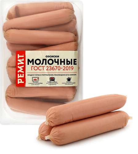 Сосиски РЕМИТ Молочные, весовые, крупный план