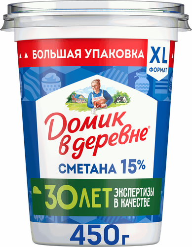 Сметана ДОМИК В ДЕРЕВНЕ 15%, без змж, 450г, картинка