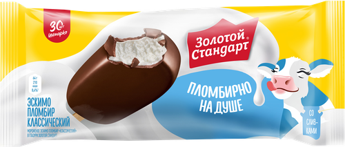 Мороженое ЗОЛОТОЙ СТАНДАРТ Пломбир 12%, без змж, эскимо, 64г, вид