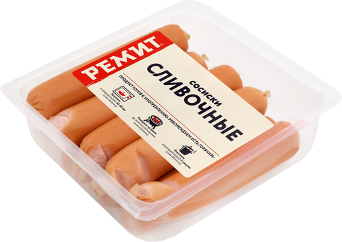 Сосиски РЕМИТ Сливочные, весовые, крупный план