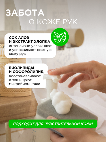 Пенка для мытья посуды SYNERGETIC Алоэ и экстракт хлопка, 500мл, изображение