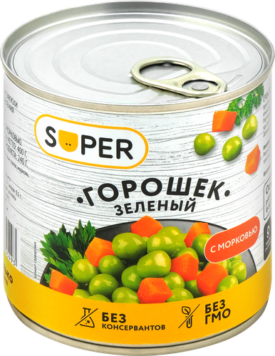Горошек зеленый SUPER с морковью, 400г, изображение