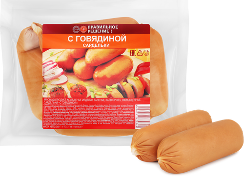 Сардельки ПРАВИЛЬНОЕ РЕШЕНИЕ с говядиной, 360г, фото