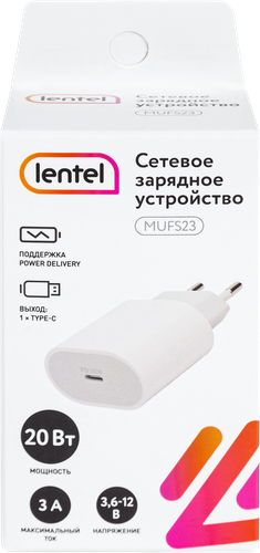 Сетевое зарядное устройство LENTEL 20Вт, Type-C, Арт. MUFS23, фотография