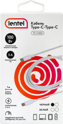 Кабель LENTEL Type-C-Type-C, 1м, 5А, 100Вт, быстрая зарядка, Арт. TS-CA02, картинка