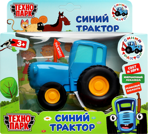 Игрушка инерционная ТЕХНОПАРК модель синий трактор 11см, металл, свет-звук, Арт. 343453, крупный план