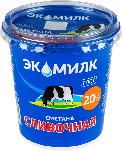 Сметана ЭКОМИЛК Сливочная 20%, без змж, 300г, фото