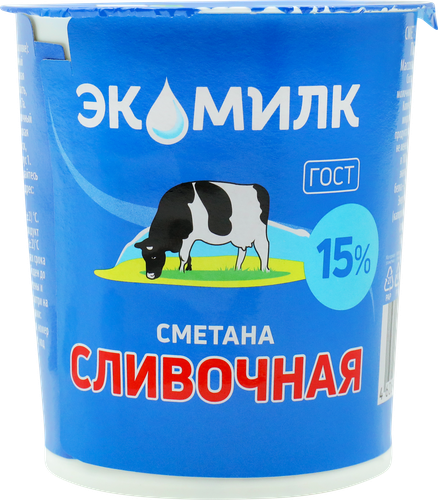 Сметана ЭКОМИЛК Сливочная 15%, без змж, 300г, фотография