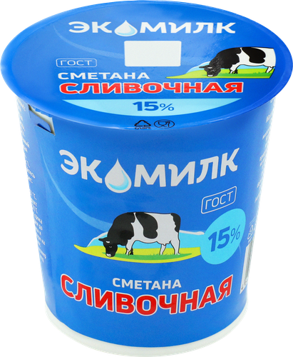Сметана ЭКОМИЛК Сливочная 15%, без змж, 300г, фотография