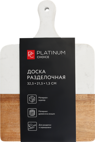 Доска разделочная 32,5x21,5x1,3см, мрамор, акация, Арт. CB-OX1, фотография