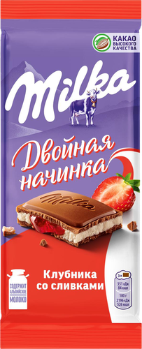 Шоколад молочный MILKA с клубнично-сливочной начинкой, 80г, картинка