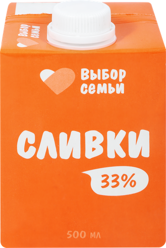 Сливки ультрапастеризованные ВЫБОР СЕМЬИ 33%, без змж, 500мл, картинка