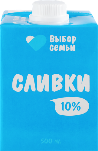 Сливки ультрапастеризованные ВЫБОР СЕМЬИ 10%, без змж, 500мл, детальное фото
