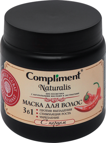 Маска для волос COMPLIMENT Naturalis 3в1, с перцем, против выпадения, стимуляция роста, укрепление, 500мл, изображение
