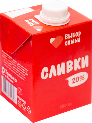Сливки ультрапастеризованные ВЫБОР СЕМЬИ 20%, без змж, 500мл, фото