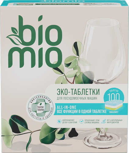Таблетки для посудомоечной машины BIOMIO Bio-tabs Multi Эвкалипт, 100шт, изображение