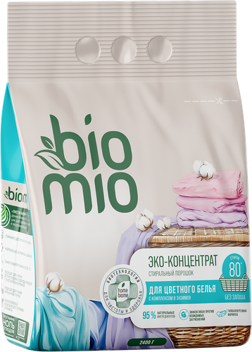 Стиральный порошок BIOMIO Bio-universal Colors&Whites Универсальный, концентрат, 2,4кг, крупный план