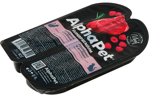 Корм для кошек ALPHAPET Superpemium с говядиной и малиной в соусе, 80г, детальное фото