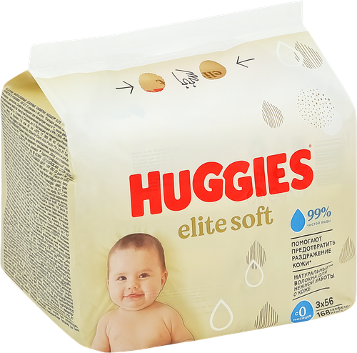Салфетки влажные HUGGIES Elite Soft , 168шт, фото