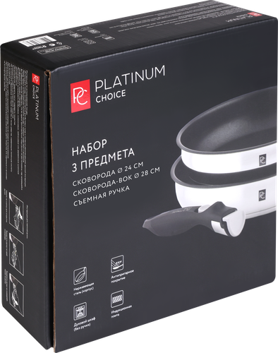 Набор PLATINUM CHOICE 3 предмета: сковорода 24см/вок 28см + съемная ручка, нержавеющая сталь, Арт. SP-L4, фото