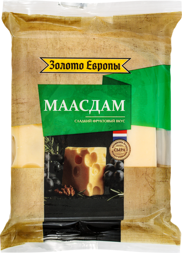 Сыр ЗОЛОТО ЕВРОПЫ Маасдам 45%, без змж, 180г, детальное фото