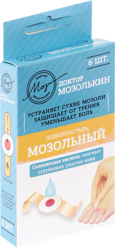 Лейкопластырь ДОКТОР МОЗОЛЬКИН мозольный, 7х2см, 6шт, крупный план