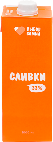 Сливки ультрапастеризованные ВЫБОР СЕМЬИ 33%, без змж, 1000мл, детальное фото