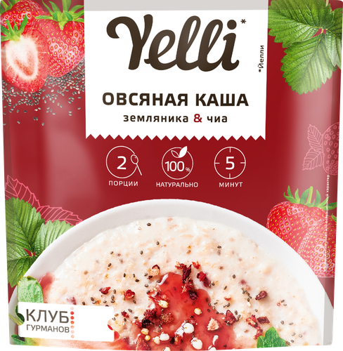 Каша овсяная YELLI Земляника-чиа, 60г, детальное фото