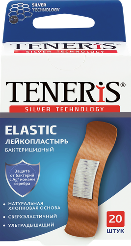 Лейкопластырь TENERIS Elastic бактерицидный с ионами серебра на тканевой основе, 20шт, крупный план