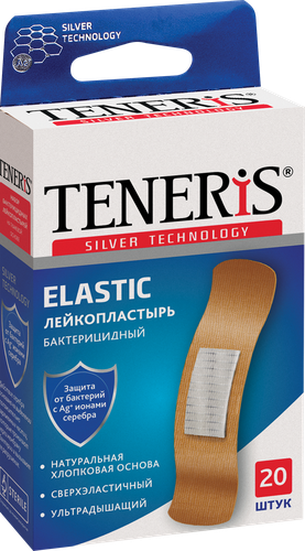 Лейкопластырь TENERIS Elastic бактерицидный с ионами серебра на тканевой основе, 20шт, изображение