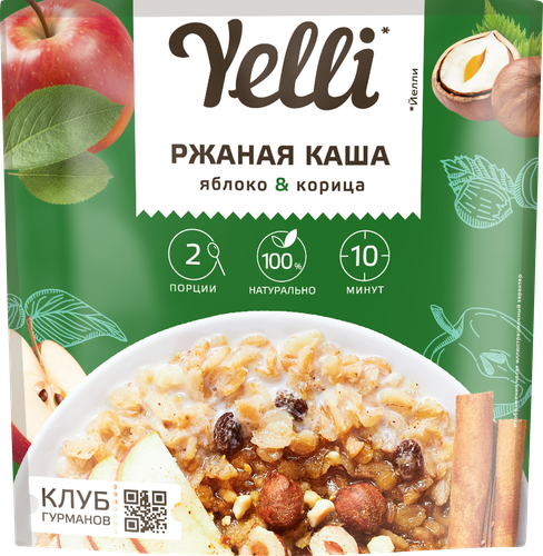 Каша ржаная YELLI Яблоко-корица, 60г, вид