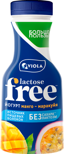Йогурт питьевой VIOLA Free Манго, маракуйя безлактозный 1,1%, без змж, 270г, детальное фото
