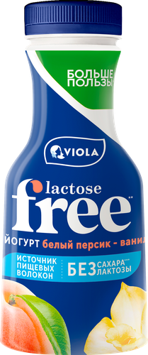 Йогурт питьевой VIOLA Free Белый персик, ваниль безлактозный 1,1%, без змж, 270г, фотография
