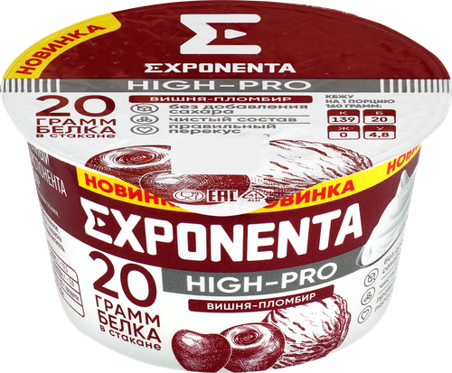 Продукт высокобелковый кисломолочный EXPONENTA High-Pro Вишня, пломбир, без змж, 160г, детальное фото