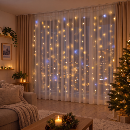 Электрогирлянда Platinum choice, Занавес, 400 LED, теплый белый, мерцающий холодный белый, 2.5х3м, изображение