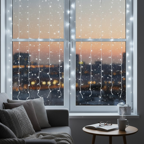 Гирлянда электрическая PLATINUM CHOICE Занавес 400LED 2,5х3м холодный белый 344LED+54LED холодный мерцающий белый, IP44, Арт. 19-231225, изображение