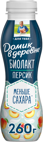 Продукт кисломолочный ДОМИК В ДЕРЕВНЕ Биолакт Персик 2,1%, без змж, 260г, изображение