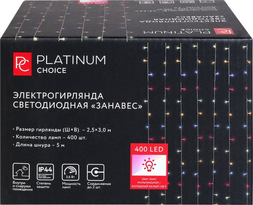 Гирлянда электрическая светодиодная HOMECLUB Занавес 400LED 2,5х3м мультиколор, 8 режимов, IP44, Арт. 19-231228, вид