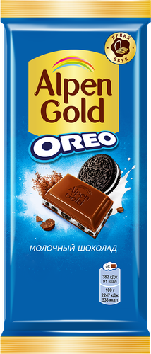 Шоколад молочный ALPEN GOLD Орео со вкусом ванили и кусочками печенья, 85г, фото