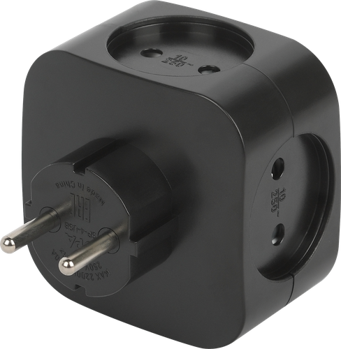 Разветвитель электрический ЭРА SP-4-USB-B на 4 розетки+2xUSB, 2400mA, без заземления, 10А, черный, Арт. Б0049536, вид