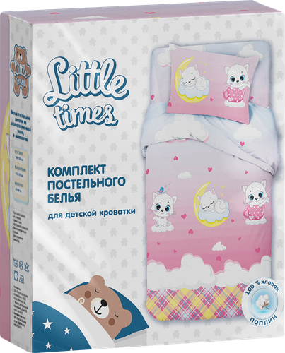 Комплект постельного белья детский LITTLE TIMES для детской кроватки, поплин, панно, вид