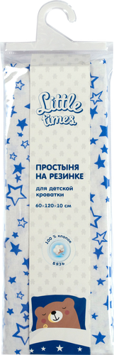 Простыня на резинке для детской кроватки LITTLE TIMES 60х120х10см, бязь, фото
